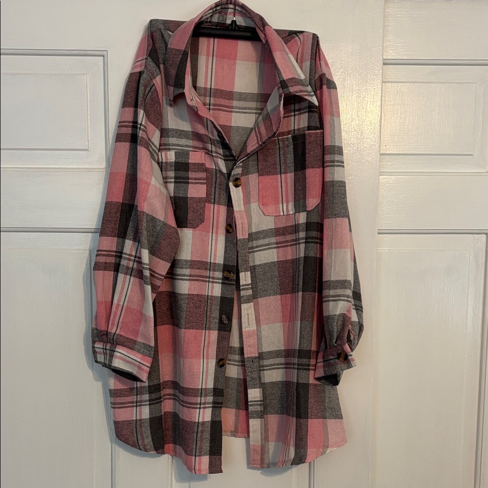 Pink and Gray Plaid Shacket size1Xl